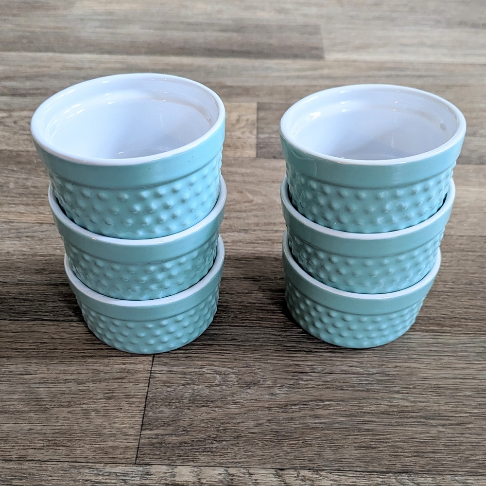 Pier 1 Swiss Dot Turquoise Ramekin Bowls Set of 6